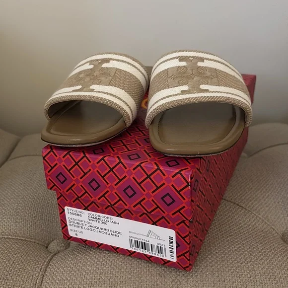 TORY BURCH Double T Jacquard Slide - Picture 2 of 7